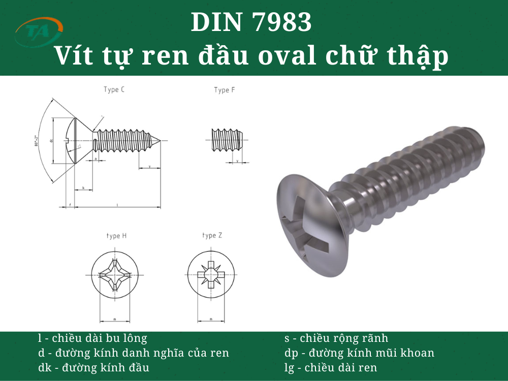 Giới thiệu DIN 7983 - Vít tự ren đầu oval chữ thập
