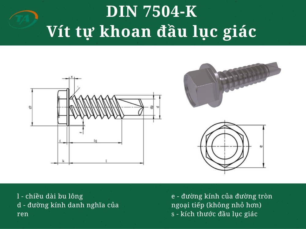DIN 7504-K - Vít tự khoan đầu lục giác