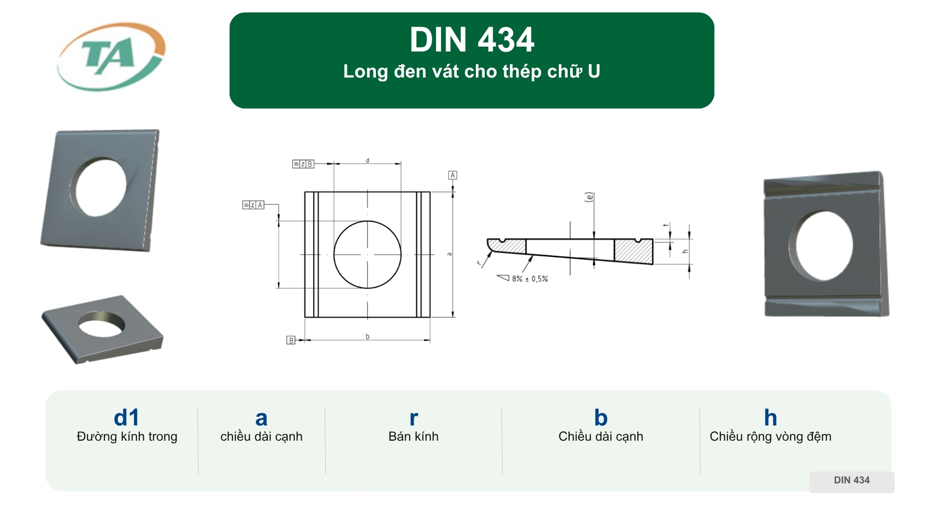 DIN 434 - Long đen vát cho thép chữ U