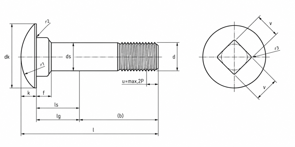 DIN 603 - Bu lông cổ vuông đầu dù