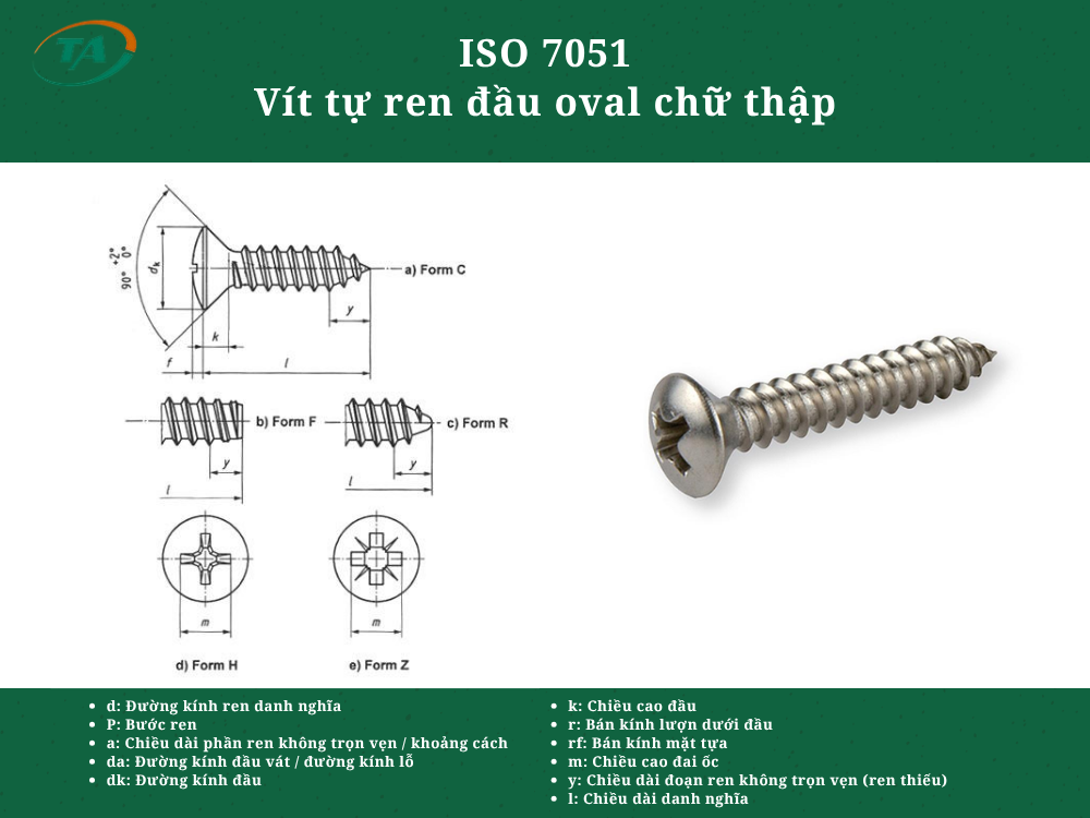 ISO 7051- Vít tự ren đầu oval chữ thập