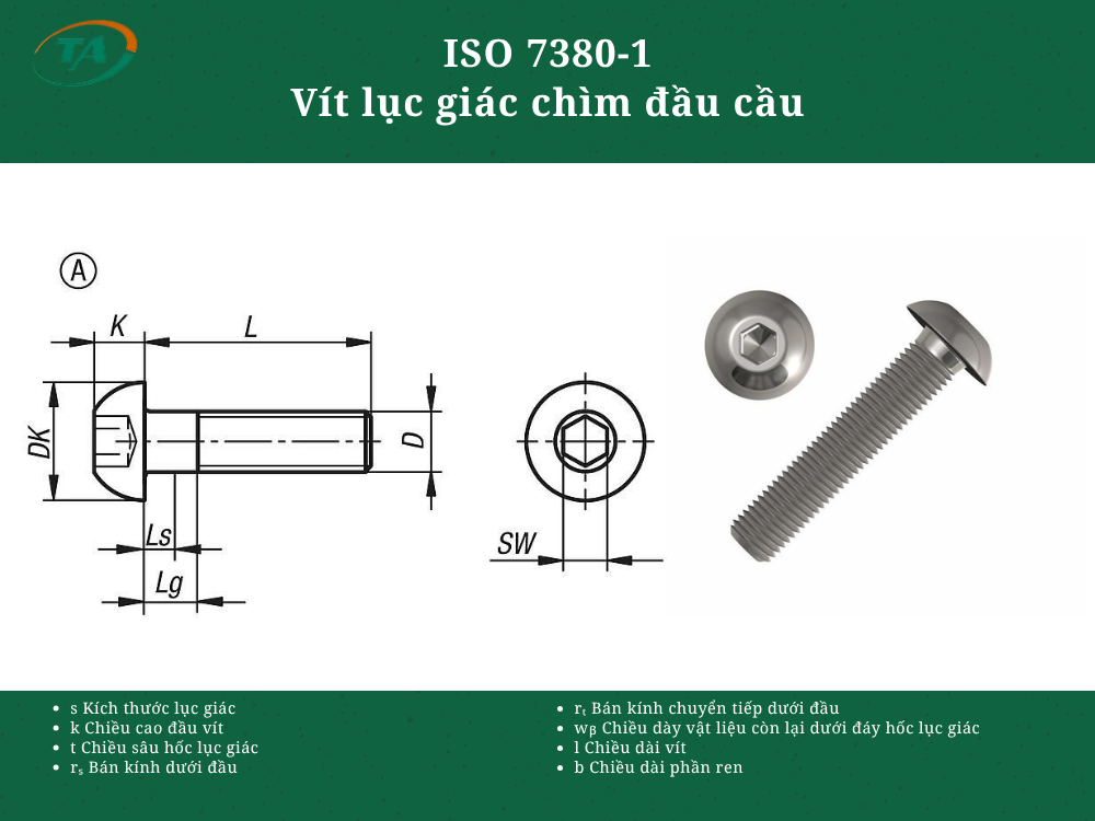 ISO 7380-1 - Vít lục giác chìm đầu cầu