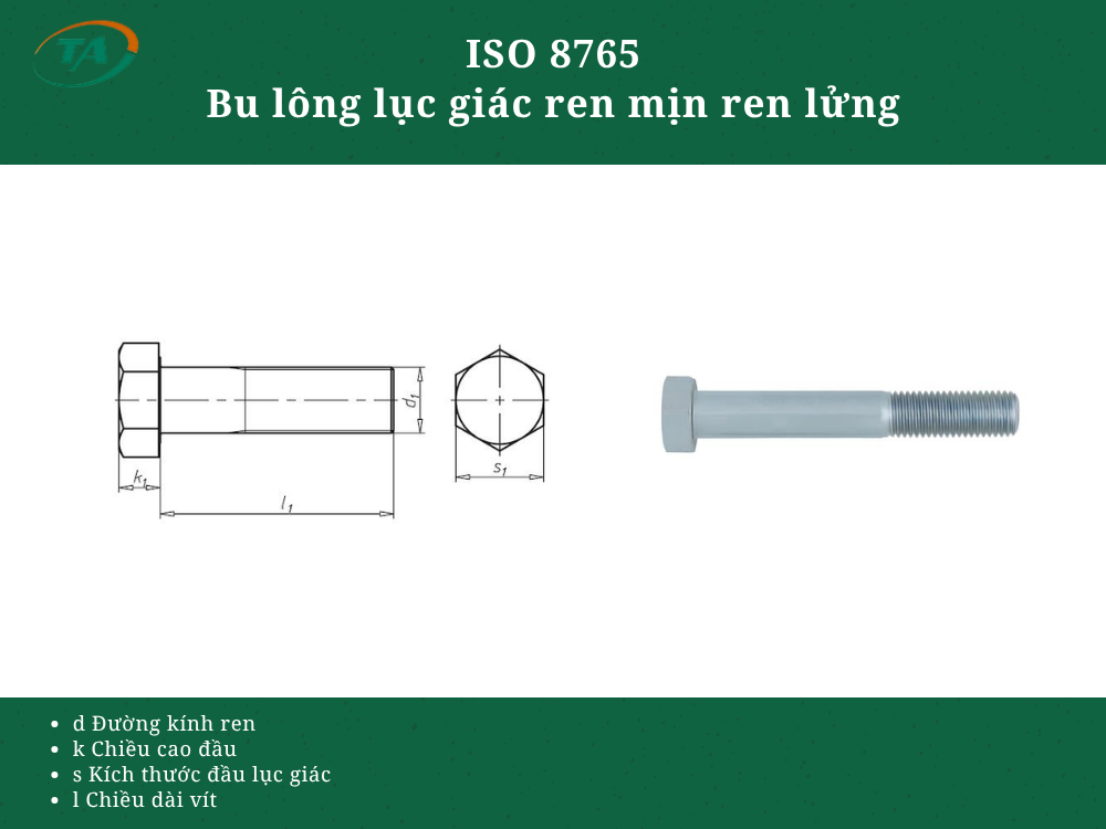 ISO 8765Bu lông lục giác ren mịn ren lửng