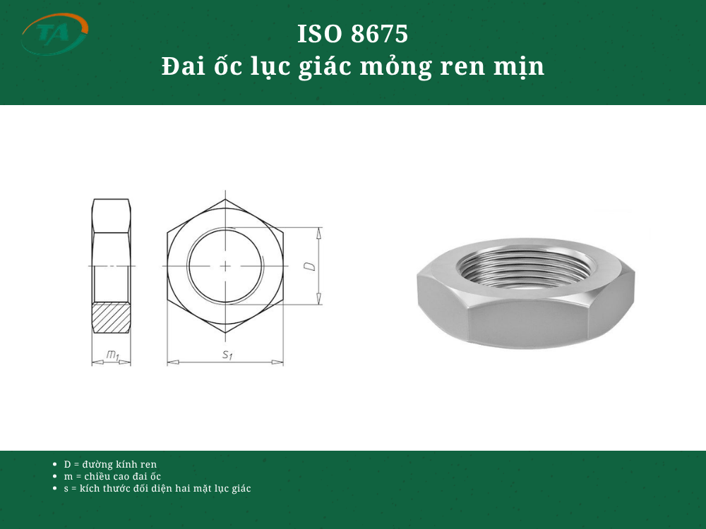 ISO 8675 - Đai ốc lục giác mỏng ren mịn
