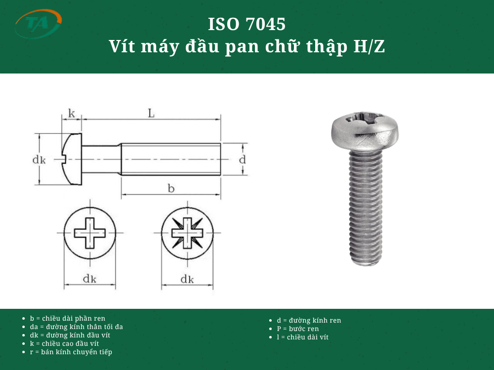 ISO 7045 - Vít máy đầu pan chữ thập H/Z