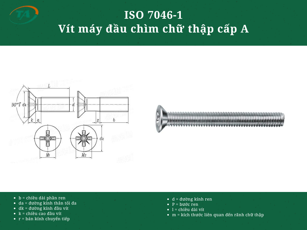 ISO 7046-1 Vít máy đầu chìm chữ thập cấp A